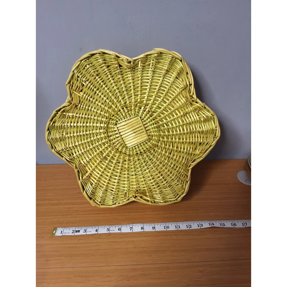 Woven Wicker Flower Chip and Dip Serving Set Lime Green with Ceramic Bowl GVC